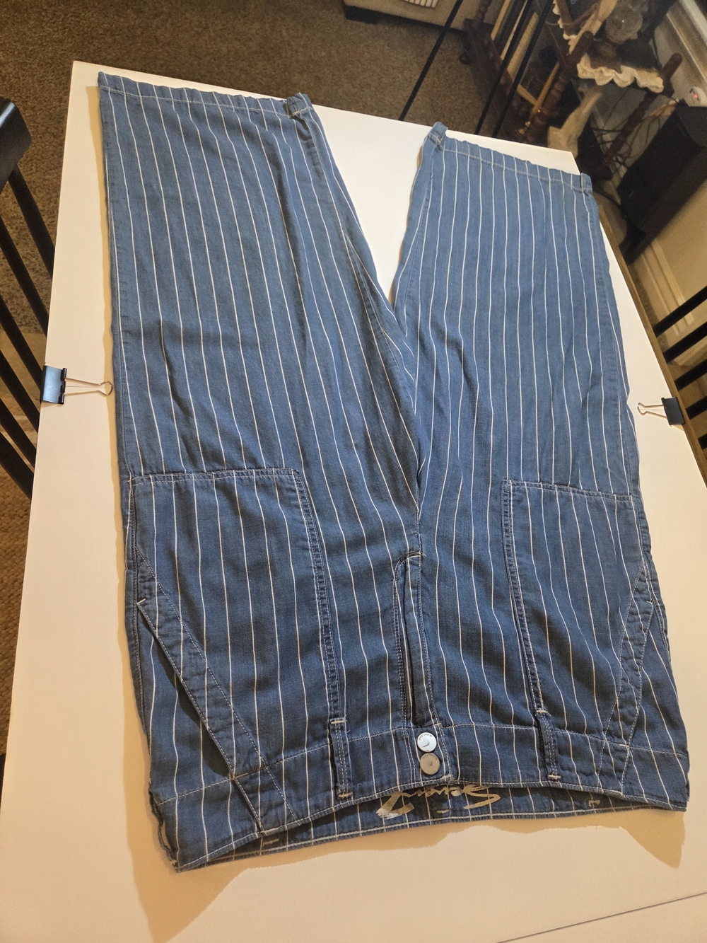 Seven7 Blue and White Pinstripe Wide-Leg Pants - Picture 4 of 11